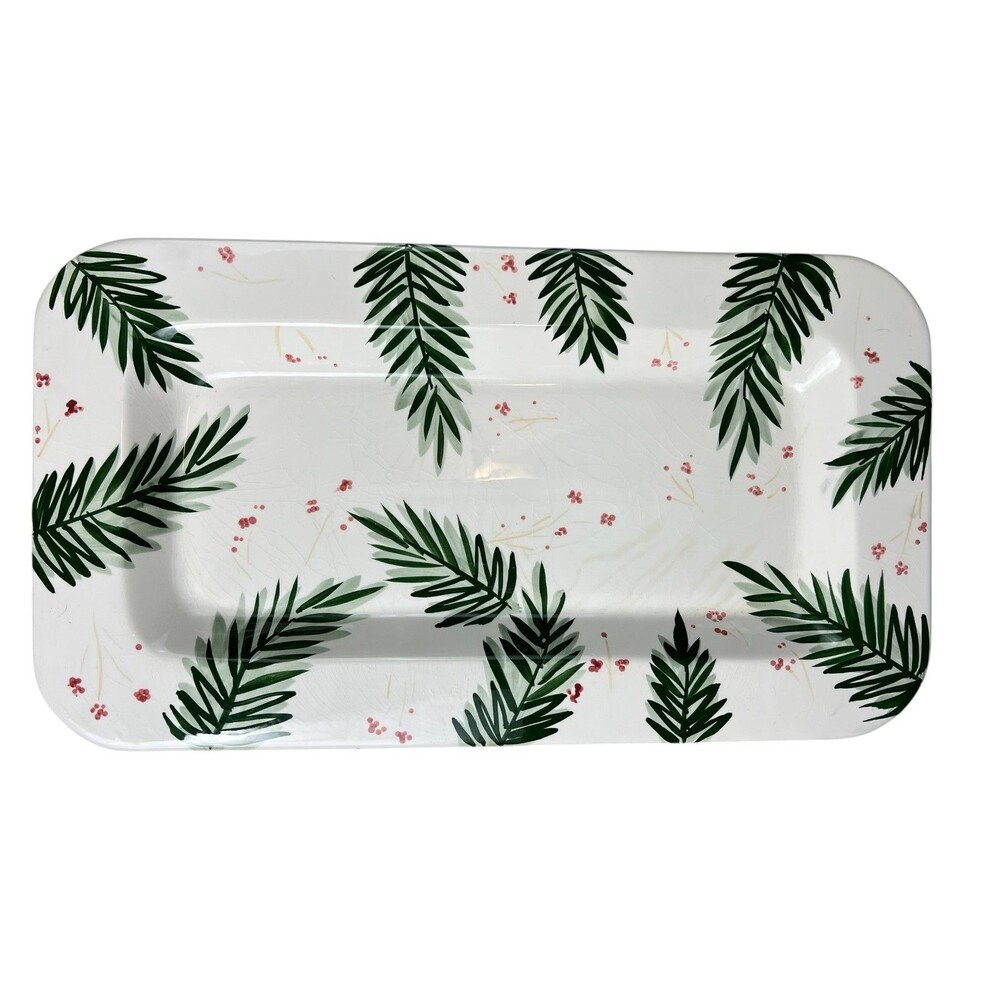 Eddie Bauer Home Christmas Pine Branches & Berries Serving Platter  19 x 10.75